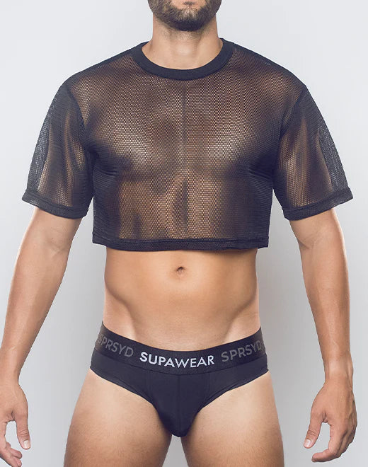 Supawear Mesh Oversized Crop Tee T-Shirt Schwarz