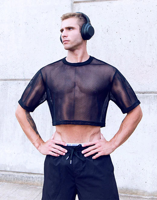 Supawear Mesh Oversized Crop Tee T-Shirt Schwarz