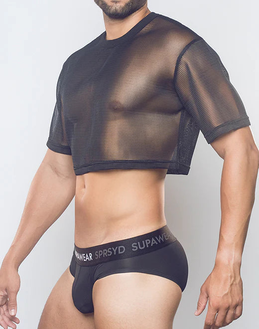Supawear Mesh Oversized Crop Tee T-Shirt Schwarz