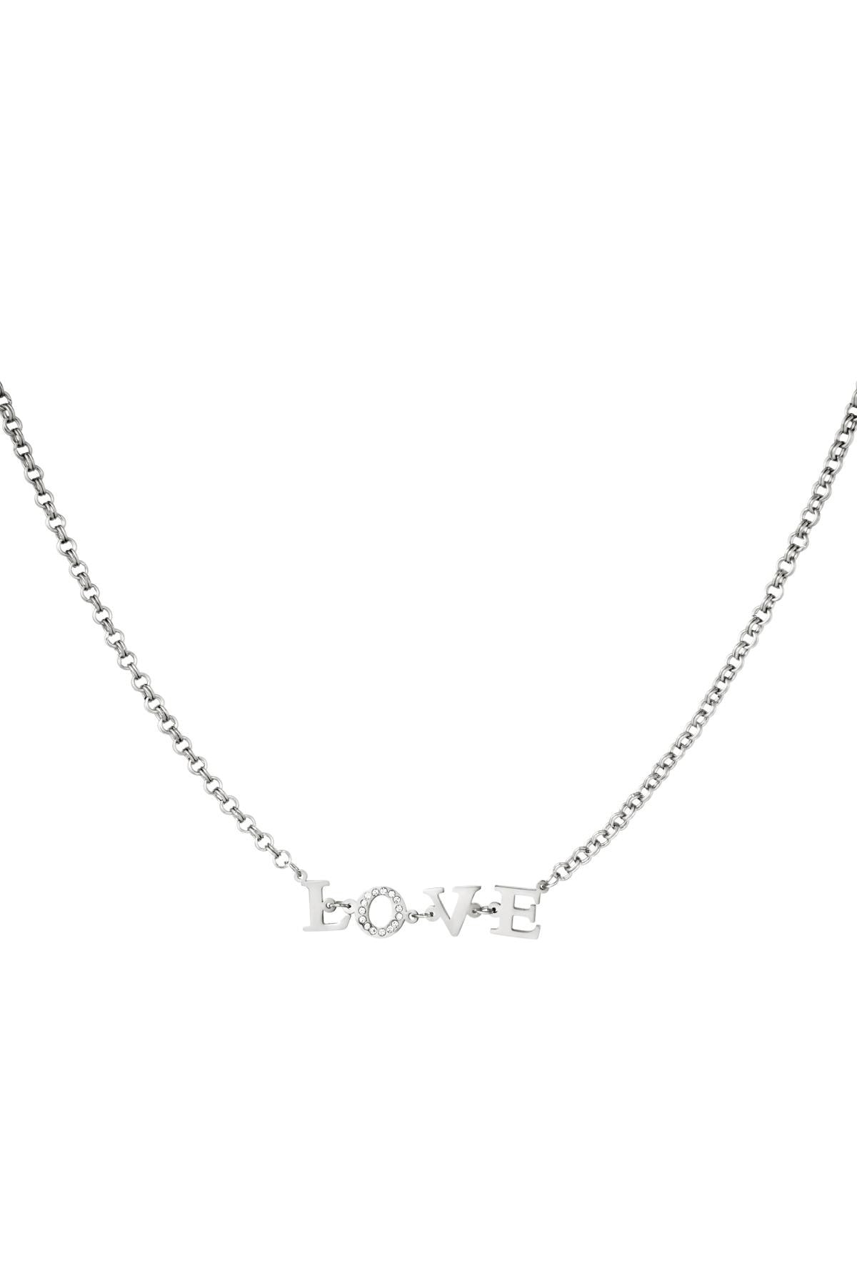 Love Edelstahl Kette mit Stein Verzierung in Silber