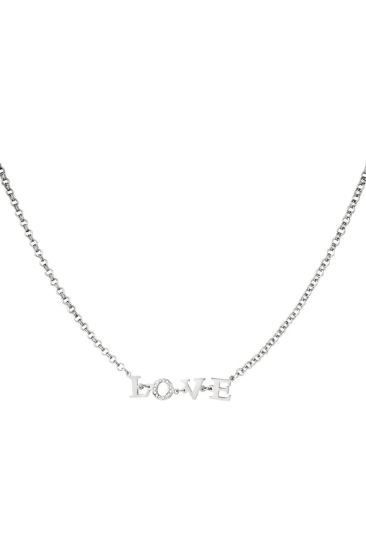 Love Edelstahl Kette mit Stein Verzierung in Silber