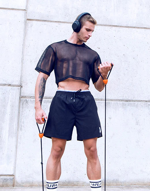 Supawear Mesh Oversized Crop Tee T-Shirt Schwarz