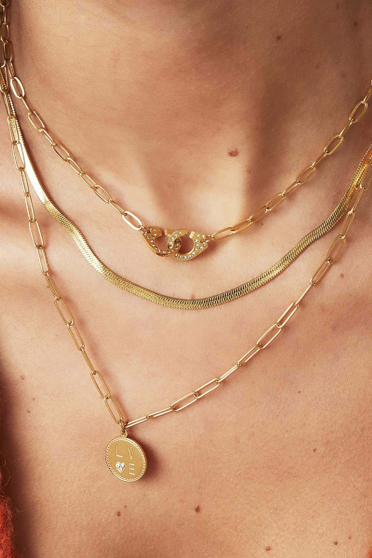 Edelstahl Kette mit Love und Stein Verzierung in Silber