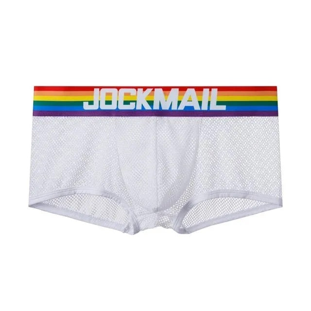 Men's JOCKMAIL - Gay Pride Mesh Boxer - White –