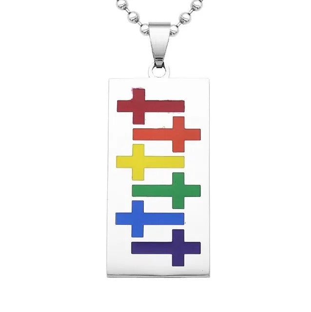 Edelstahl Regenbogen Kreuz Dog-Tag Kette