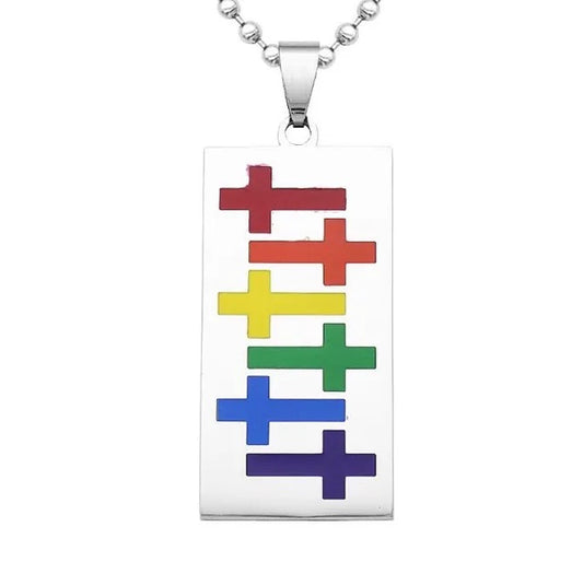 Edelstahl Regenbogen Kreuz Dog-Tag Kette