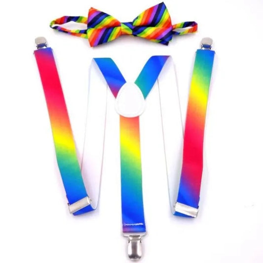 Regenbogen Fliege mit Hosenträger Set