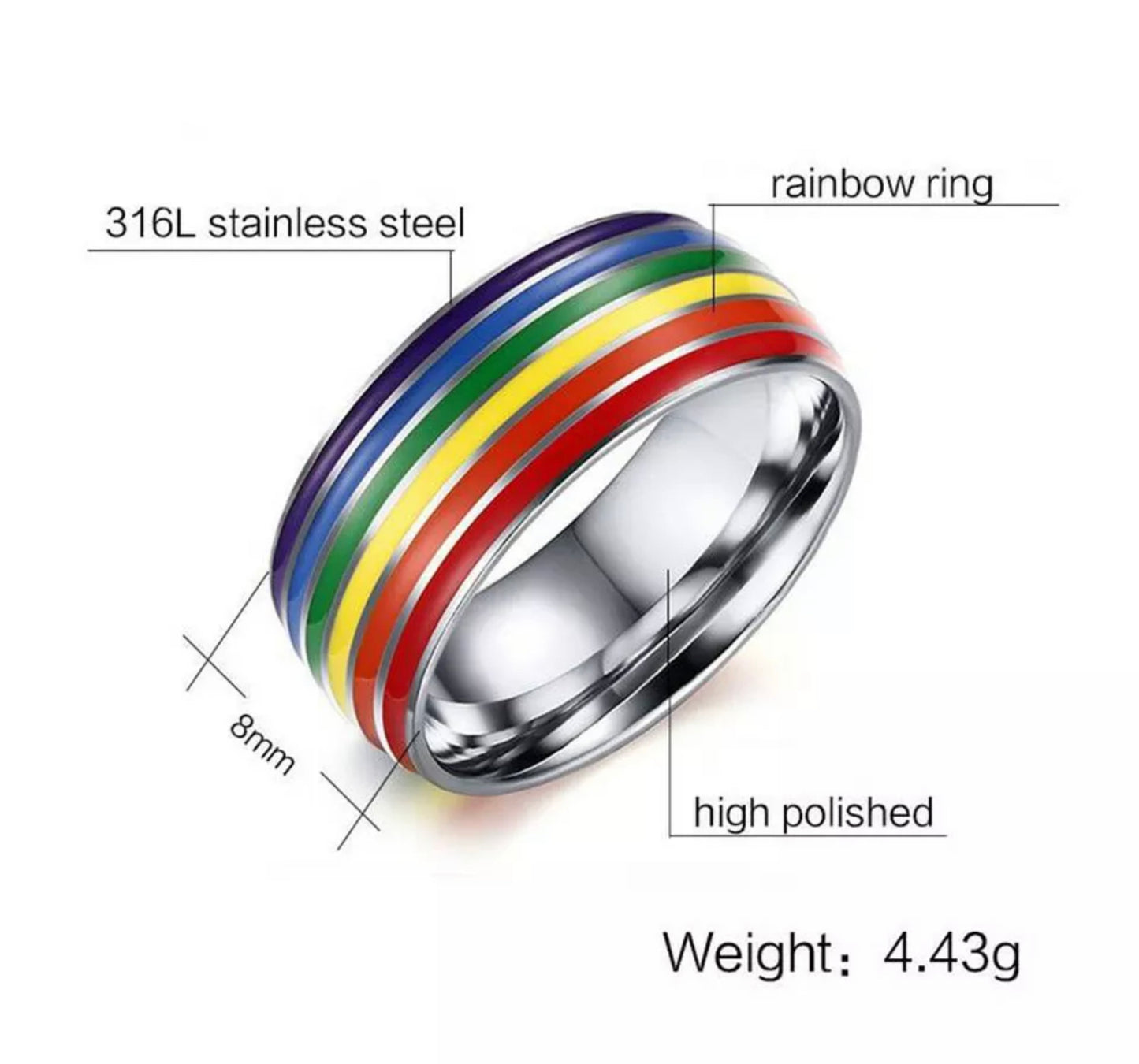 Regenbogen Edelstahl Ring
