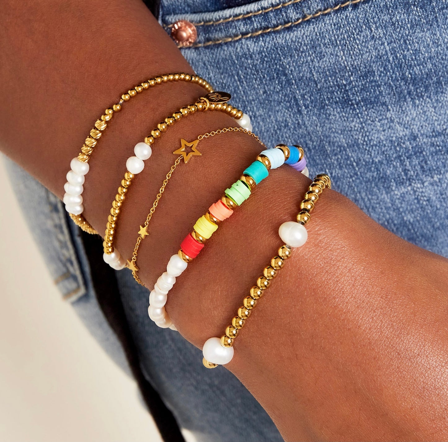 Regenbogen Armband mit Süßwasserperlen