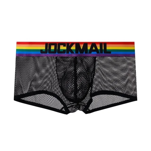 Men's JOCKMAIL - Gay Pride Mesh Boxer- Black