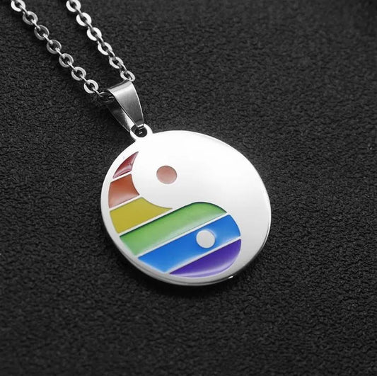 Ying Yang Regenbogen Edelstahl Kette
