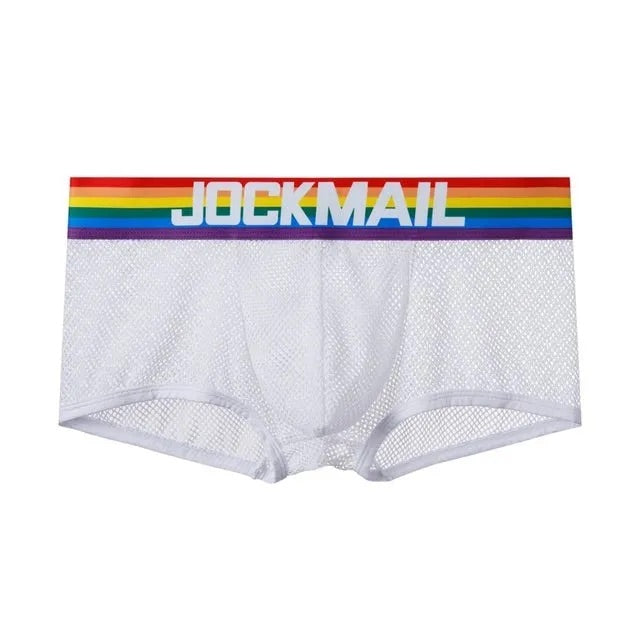 Men's JOCKMAIL - Gay Pride Mesh Boxer - White