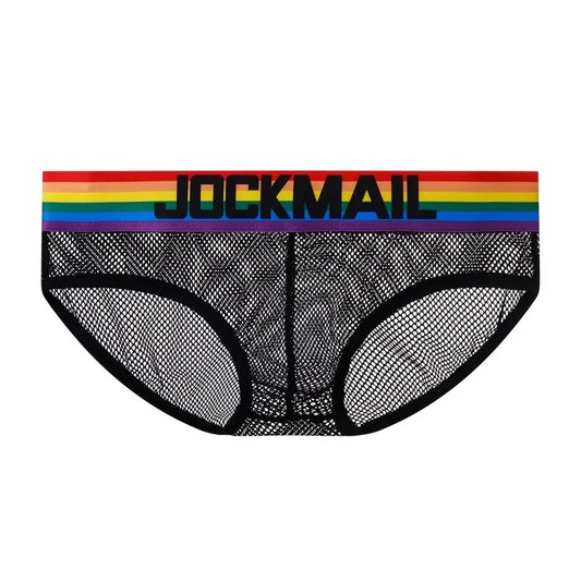 Men's JOCKMAIL - Gay Pride Mesh Brief- Black