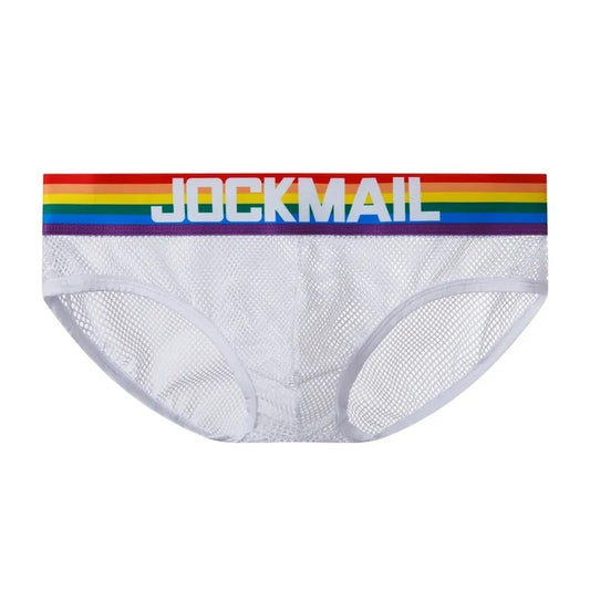 Men's JOCKMAIL - Gay Pride Mesh Brief- White